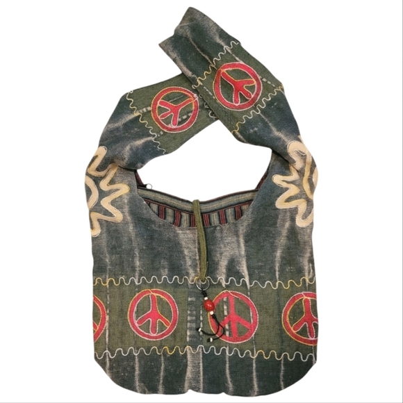 Rising International Green Bohemian Bag Peace Embroidered Crossbody Slingbag - Picture 1 of 14